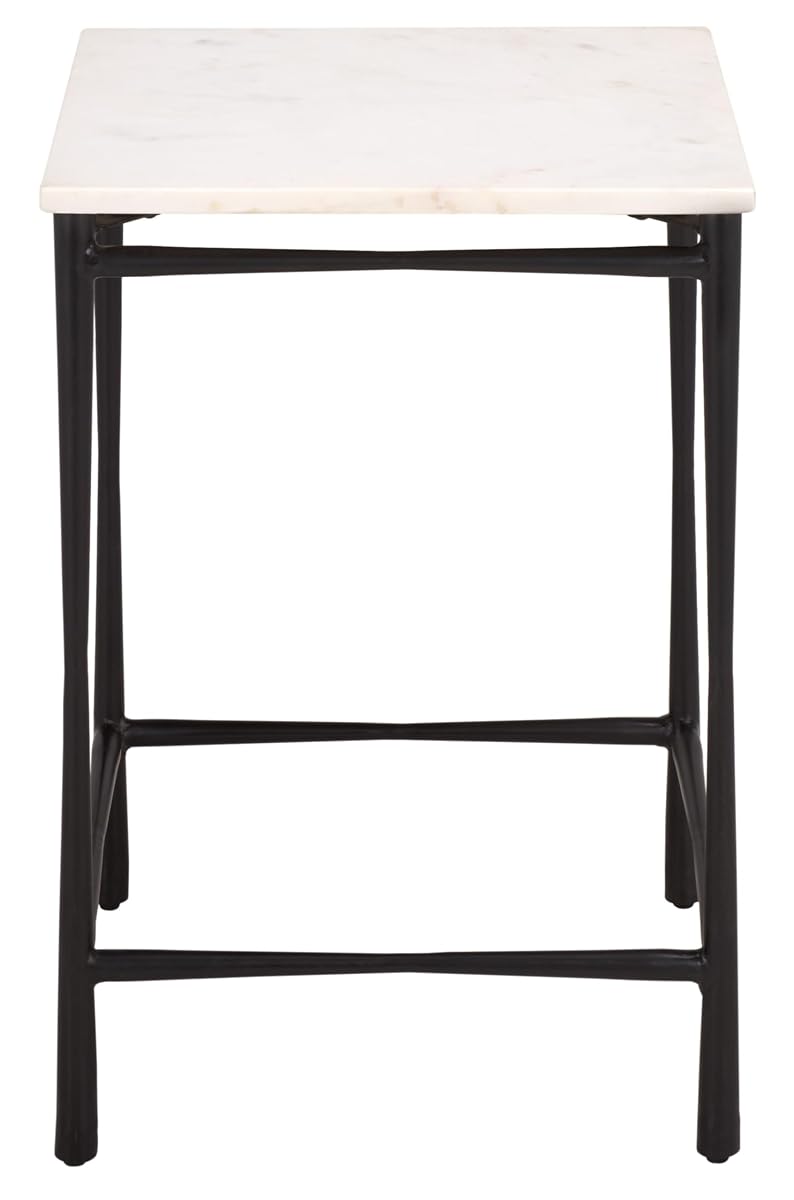 SAFAVIEH Furniture - Nadezhda Accent Table - White & Black - Marble Top Metal Side Table - Square Top Modern Design - Fully Assembled - Ideal for Living Room, Bedroom, 16"W x 16"D x 24"H (ACC3756A)