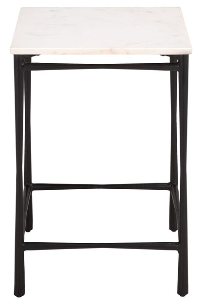 SAFAVIEH Furniture - Nadezhda Accent Table - White & Black - Marble Top Metal Side Table - Square Top Modern Design - Fully Assembled - Ideal for Living Room, Bedroom, 16"W x 16"D x 24"H (ACC3756A)