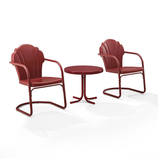 Red retro metal three piece seating set with side table