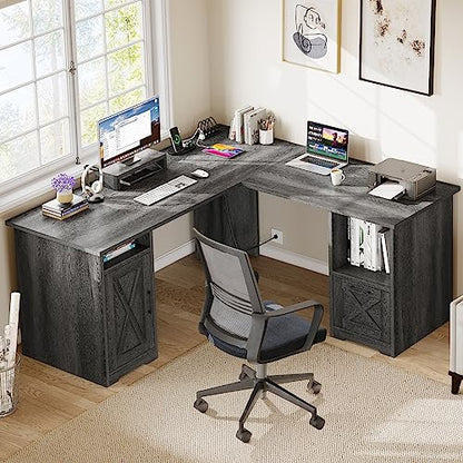 L Shaped Desk with Power Outlets, view 3