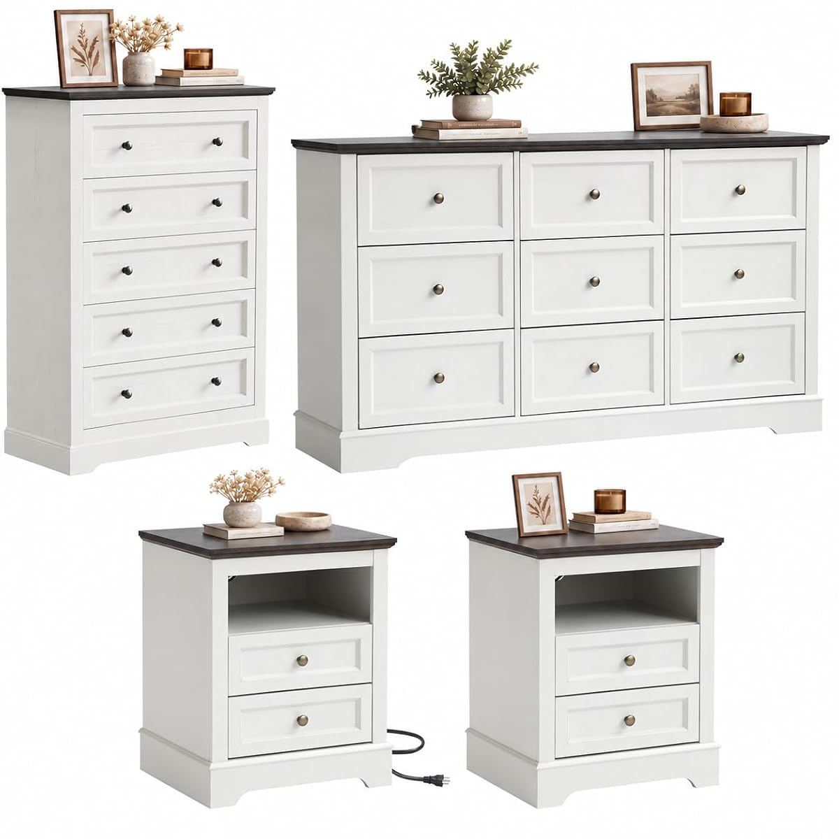 Farmhouse Bedroom Sets of 4, Including 9 Drawer Dresser