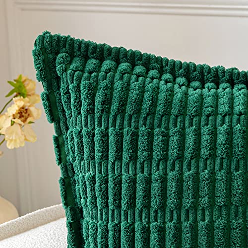 Christmas Green Corduroy Decorative Throw Pillow Covers Pack of 2 Soft Striped Pillows Pillowcases with Broad Edge Winter Modern Boho Home Decor for Couch Sofa Bed Spring 20x20 Inch