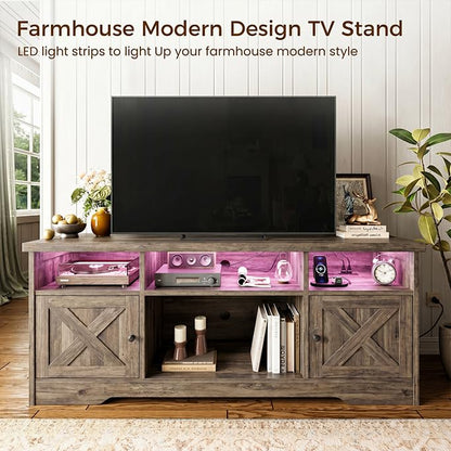 TV Stand for 65 Inch TV, Entertainment Center, Gray Oak, view 2