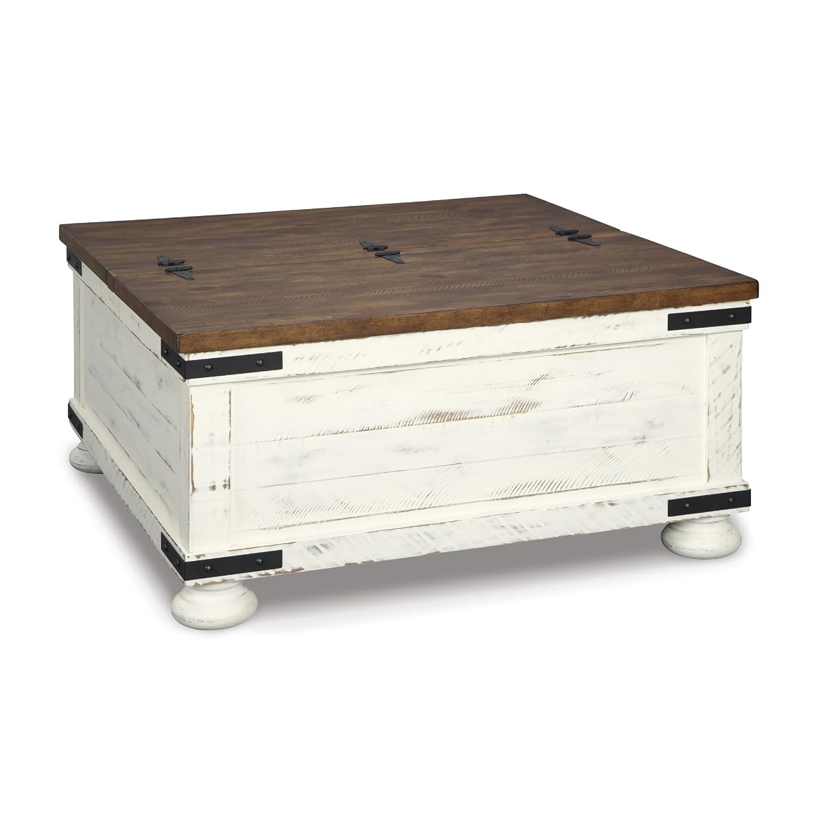 Distressed white farmhouse lift top coffee table with storage