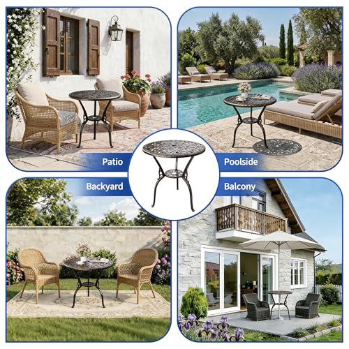 Patio 23''Cast Aluminum Side Table with Umbrella Hole,Outdoor Small Coffee Tables,Anti-Rust Bistro Table,Round End Table,Outdoor Furniture for Indoor,Patio,Garden,Porch,Balcony,Retro Bronze