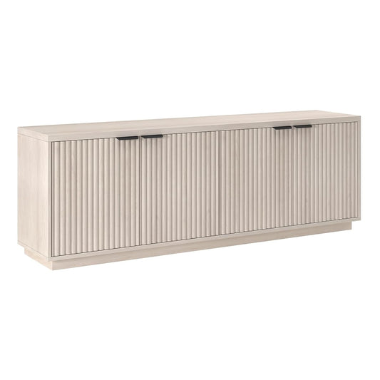 Fluted TV Stand for TVs up to 78" with 2 Ribbed Storage Cabinets and Adjustable Shelves for Living Room, Family Room, or Office, Beech White