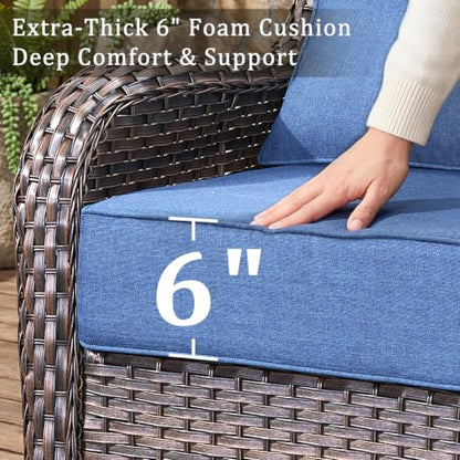 Luxury High Back Outdoor Furniture with 6-Inch Thick Cushions, Patio Furniture Set with Swivel Chairs, 4 PCS Wicker Conversation Set for Porch, Balcony, Deck and Yard