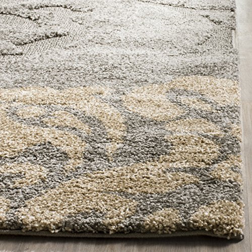 SAFAVIEH Florida Shag Collection Area Rug - 8'6" x 12', Grey & Beige, Floral Design, Non-Shedding & Easy Care, 1.2-inch Thick Ideal for High Traffic Areas in Living Room, Bedroom (SG458-8013)