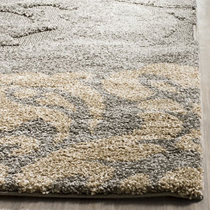 SAFAVIEH Florida Shag Collection Area Rug - 8'6" x 12', Grey & Beige, Floral Design, Non-Shedding & Easy Care, 1.2-inch Thick Ideal for High Traffic Areas in Living Room, Bedroom (SG458-8013)