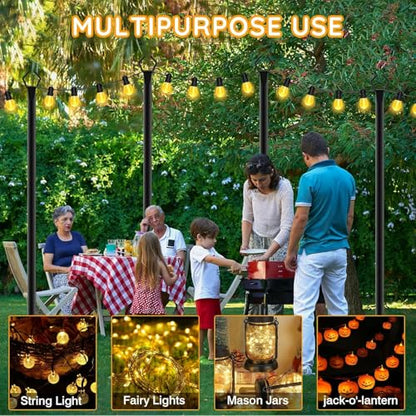 AHRLHR 6 Pack String Light Poles, Outdoor String Light Pole 10 ft Forked Metal Light Pole with Adjustable Outdoor Light Stand, Deck, Backyard, Garden, Wedding, Rustproof and Sturdy with Hooks.