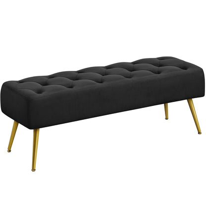 Yaheetech 45" Black Ottomans, Velvet End of Bed Bench, Ottoman Foot Rest with Gold Legs for Living Room, Bedroom, Entryway, Black