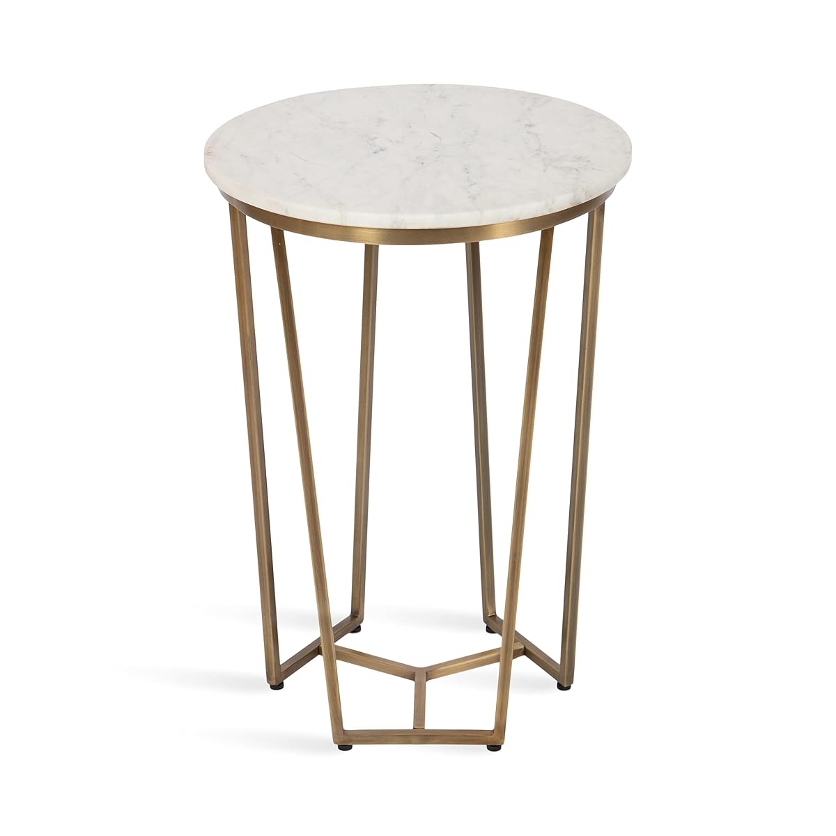 Solvay Round Metal and Marble Side Table; 16 x 16 x 24; White Marble and Antique Brass; Modern Glam Bedroom Nightstand Table with Premium Natural Marble Stone and Iron Base
