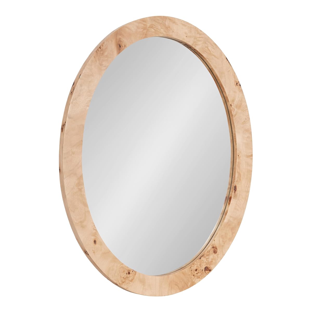 Burlock Modern Burlwood Oval Mirror, 22 x 28, Natural Wood, Transitional Wide Round Mirror for Use as Vanity Bathroom Mirror or Teen Bedroom Decor