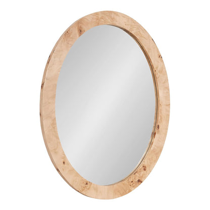 Burlock Modern Burlwood Oval Mirror, 22 x 28, Natural Wood, Transitional Wide Round Mirror for Use as Vanity Bathroom Mirror or Teen Bedroom Decor