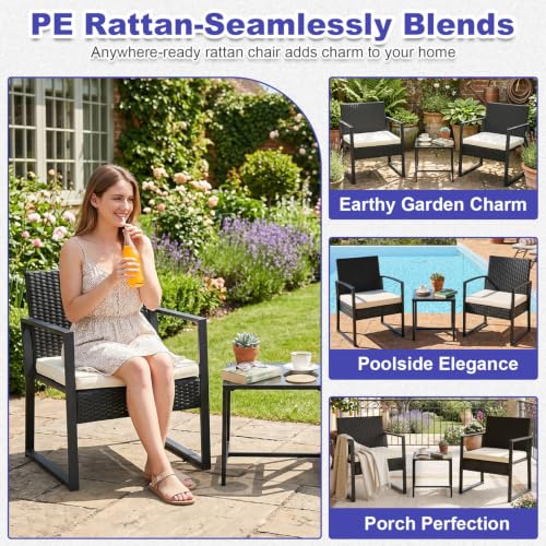 | 3-Piece Patio Furniture Set | Khaki |Outdoor Wicker Furniture with Coffee Table | Modern Rattan Chairs Conversation Set | Outdoor Seating | Weather-Resistant | for Porch, Garden, Lawn