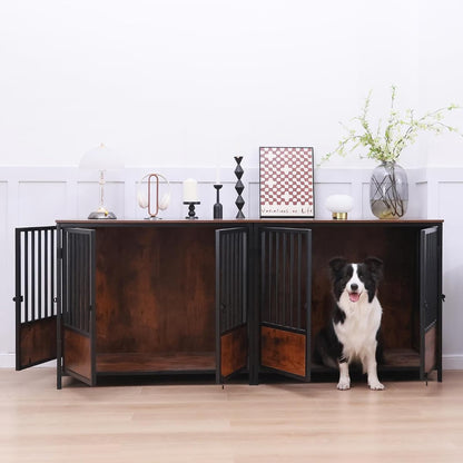 75" Wooden Dog Crate Furniture – Chew-Resistant Kennel for Medium/Large Breeds