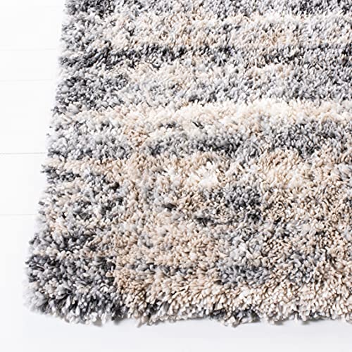 SAFAVIEH Fontana Shag Collection Area Rug - 5'3" Square, Grey & Ivory, Modern Design, Non-Shedding & Easy Care, 2-inch Thick Ideal for High Traffic Areas in Living Room, Bedroom (FNT856G)