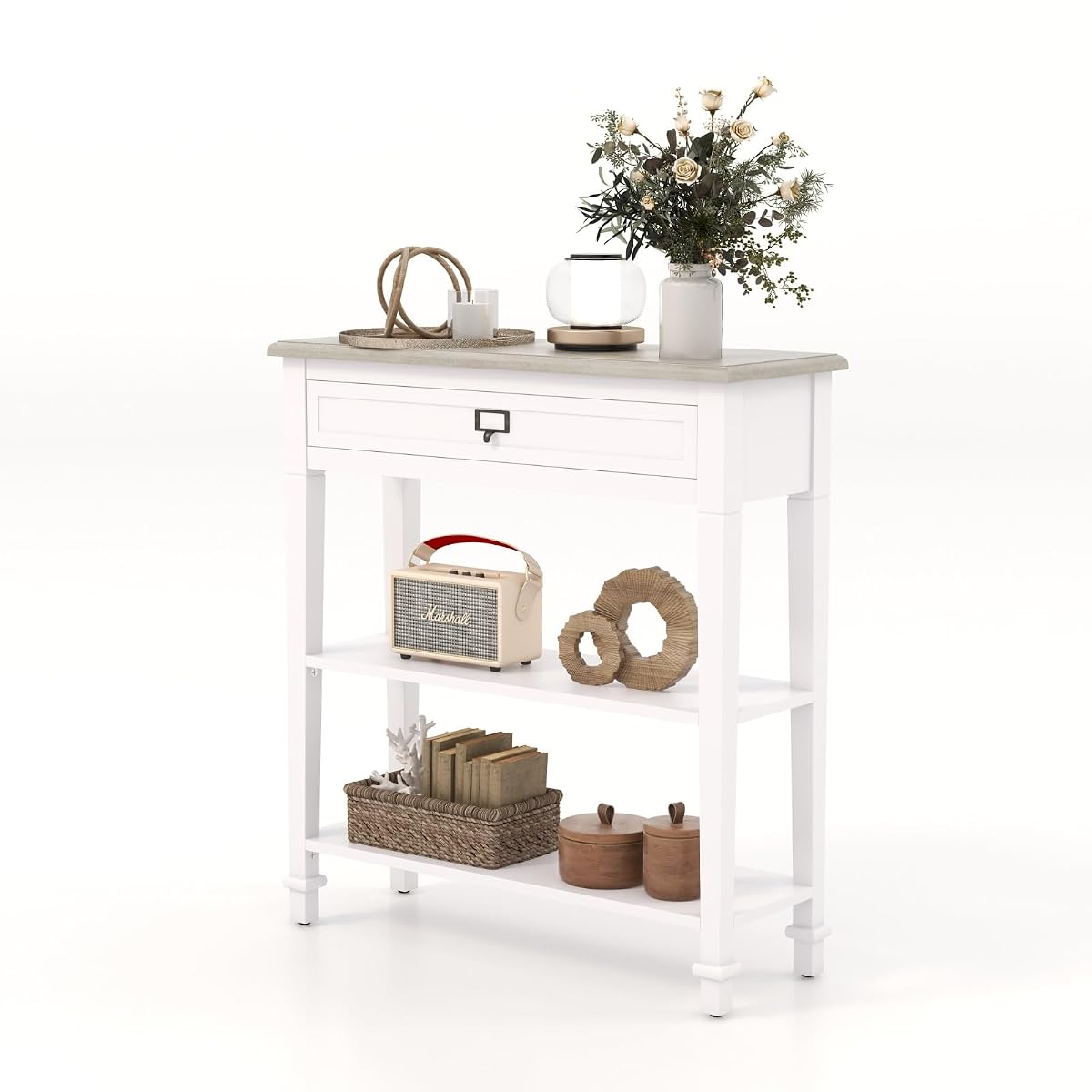 Console Table for Entryway Hallway with Drawers and Storage Shelf End Accent Table Furniture for Living Room Bedroom White