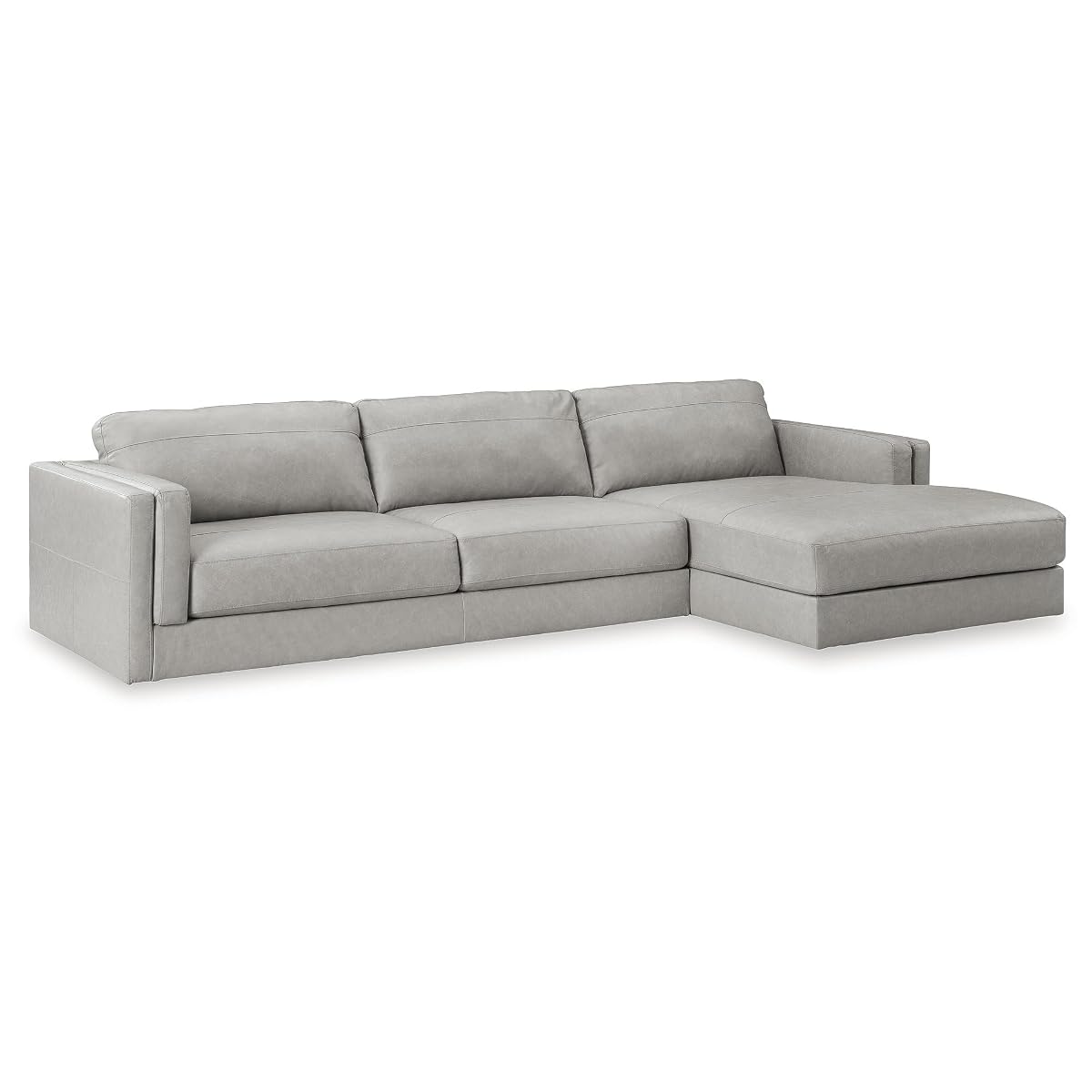 Signature Design by Ashley Amiata 2-Piece Sectional Sofa with Chaise, Modern Anti-Sag Foundation, Leather and Faux Leather Upholstery, Contemporary Living Rooms, Glacier Gray, 137"W