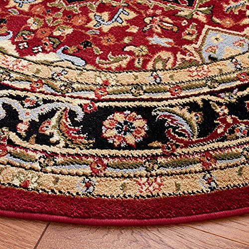 SAFAVIEH Lyndhurst Collection Area Rug - 3'3" Round, Red & Black, Traditional Oriental Design, Non-Shedding & Easy Care, Ideal for High Traffic Areas in Living Room, Bedroom (LNH330B)