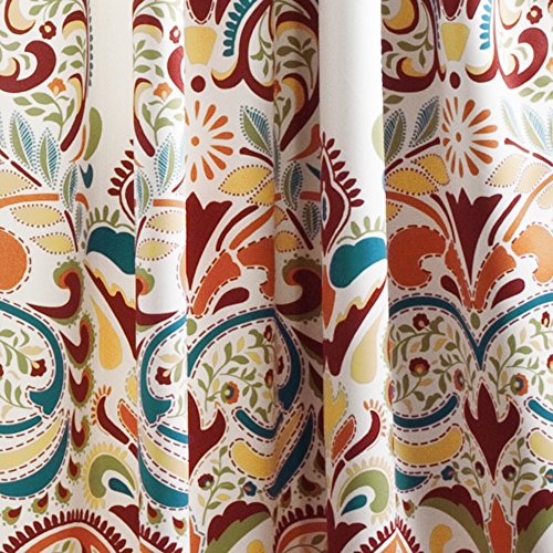 Clara Curtains Paisley Damask Print Bohemian Style Light Filtering Window Panel Set for Living, Dining, Bedroom (Pair), 52" W x 95" L, Turquiose & Tangerine
