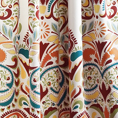 Clara Curtains Paisley Damask Print Bohemian Style Light Filtering Window Panel Set for Living, Dining, Bedroom (Pair), 52" W x 95" L, Turquiose & Tangerine
