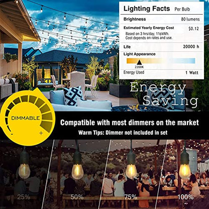 Outdoor String Lights 150 Feet LED Waterproof Patio Lights with 50 Shatterproof Dimmable Warm Edison Bulbs String Lights for Outdoor Gazebo Bistro Wedding Birthday Party Lights, Connectable