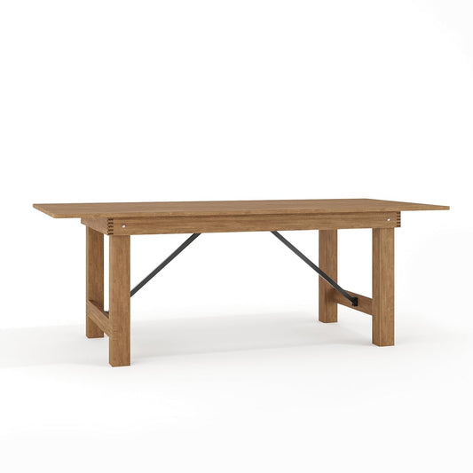 Hercules Series 7' x 40" Rustic Solid Pine Folding Dining Table, Rectangular Antique Farmhouse Dining and Event Extension Table