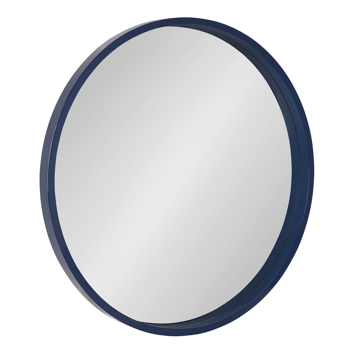 Travis Round Wood Wall Mirror, 25.6" Diameter, Navy Blue, Modern Wall Décor Accent