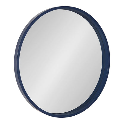 Travis Round Wood Wall Mirror, 25.6" Diameter, Navy Blue, Modern Wall Décor Accent