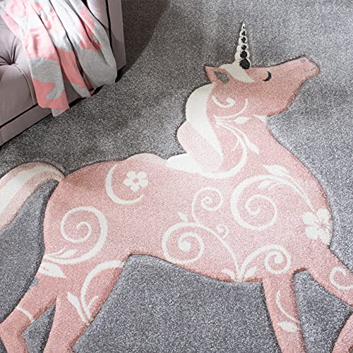SAFAVIEH Carousel Kids Collection Accent Rug - 3'3" x 5'3", Grey & Pink, Non-Shedding & Easy Care, Ideal for High Traffic Areas for Boys & Girls in Playroom, Nursery, Bedroom (CRK163F)