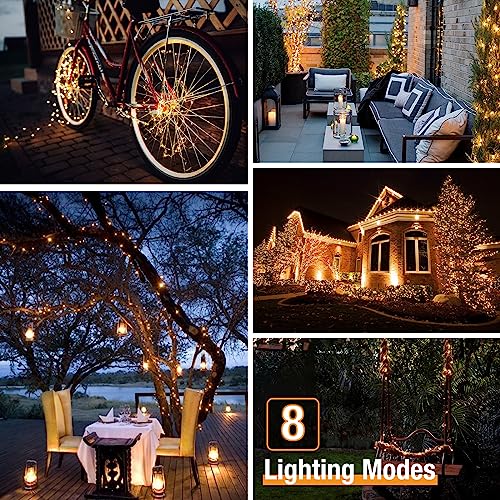 4 Pack Solar String Lights Outdoor - Total 132FT 320LED Solar Fairy Lights Outside Waterproof 8 Modes, Copper Wire Solar Powered Twinkle Light for Garden Tree Christmas Wedding Party,Warm White