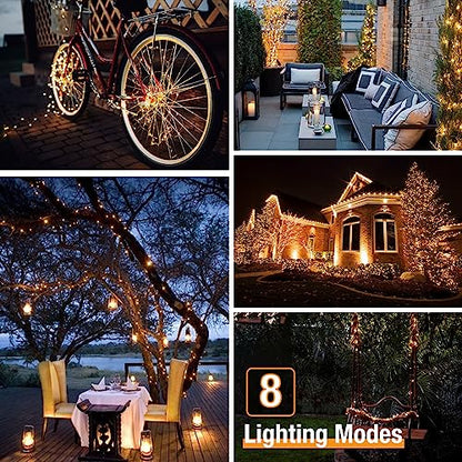 4 Pack Solar String Lights Outdoor - Total 132FT 320LED Solar Fairy Lights Outside Waterproof 8 Modes, Copper Wire Solar Powered Twinkle Light for Garden Tree Christmas Wedding Party,Warm White