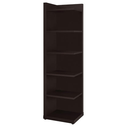Coaster Home Furnishings - Alder - Engineered Wood - 6-Shelf Tall Corner Bookcase with Leveling Glides, Modern Design, Transitional Style - Living Room and Home Office - 71-Inch - Cappuccino - 800270
