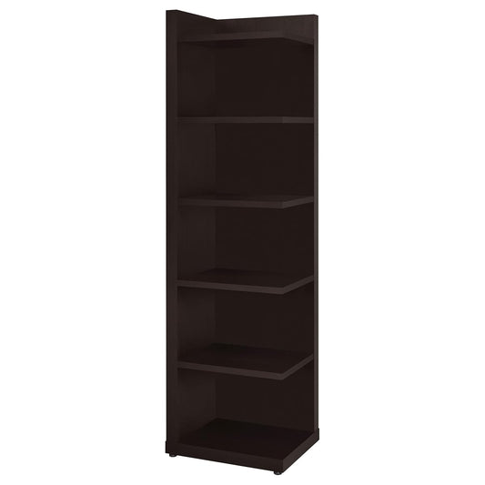 Coaster Home Furnishings - Alder - Engineered Wood - 6-Shelf Tall Corner Bookcase with Leveling Glides, Modern Design, Transitional Style - Living Room and Home Office - 71-Inch - Cappuccino - 800270