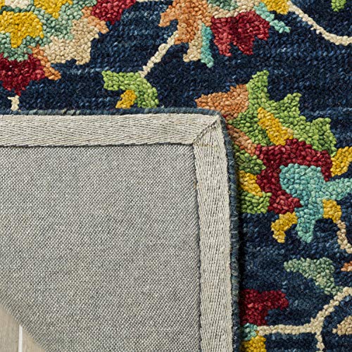 SAFAVIEH Aspen Collection Area Rug - 7' Square, Navy & Red, Handmade Boho Floral Wool, Ideal for High Traffic Areas in Living Room, Bedroom (APN510N)