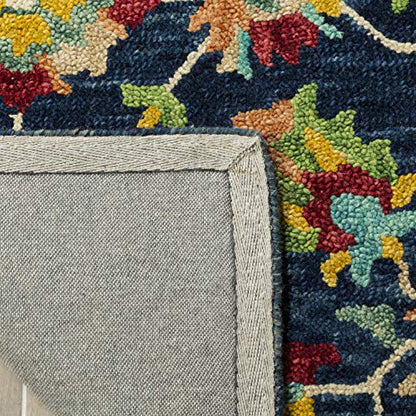 SAFAVIEH Aspen Collection Area Rug - 7' Square, Navy & Red, Handmade Boho Floral Wool, Ideal for High Traffic Areas in Living Room, Bedroom (APN510N)