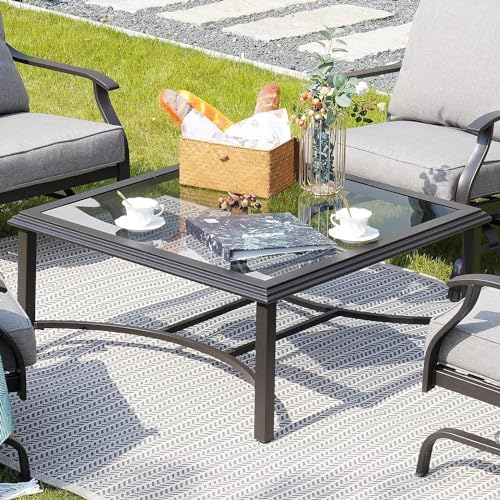 Outdoor Glass Coffee Table,Outdoor Furniture Coffee,Patio Garden Furniture Multi-Functional Tea Table with Tempered Glass Top, for Conversation-Square (Tea Table with Glass Top)