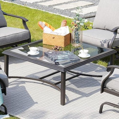 Outdoor Glass Coffee Table,Outdoor Furniture Coffee,Patio Garden Furniture Multi-Functional Tea Table with Tempered Glass Top, for Conversation-Square (Tea Table with Glass Top)