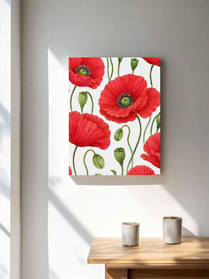 NuYeBiofx Red Poppy Farmhouse Floral Canvas Wall Art Prints,48"x32" Framed Picture Artwork Gradient Green Bud Printed Canvas Oil Painting for Living Room Bedroom Office,Ready to Hang