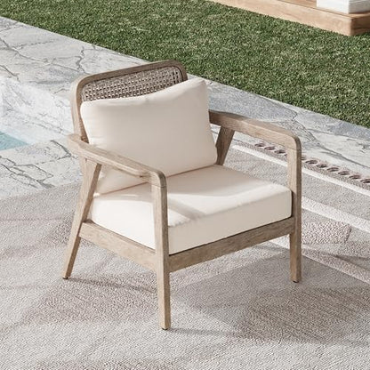 Ursa Outdoor Patio Club Chair, Acacia Wood Arm Chair, Single Sofa Chair, Patio Furniture, Deep Seating with Cushion for Porch, Garden, Backyard, Balcony, Light Brown