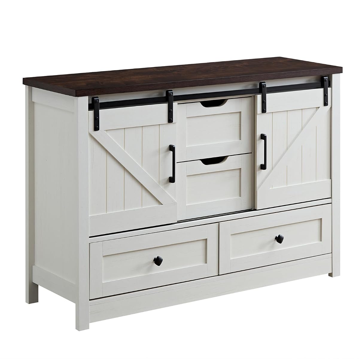 White Dresser for Bedroom, Farmhouse Dresser with Sliding Barn Door
