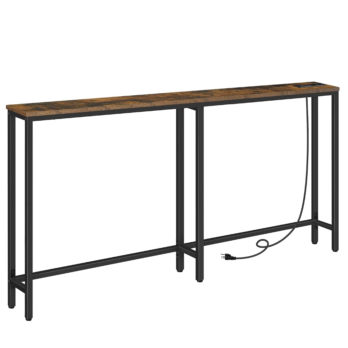 63" Narrow Console Table with Charging Station, 5.9" Slim Sofa Table Behind Couch, 2 AC Outlets & USB-C Ports, Long Entryway Tables for Small Spaces, Livingroom, Rustic Brown BF165UXG01G1