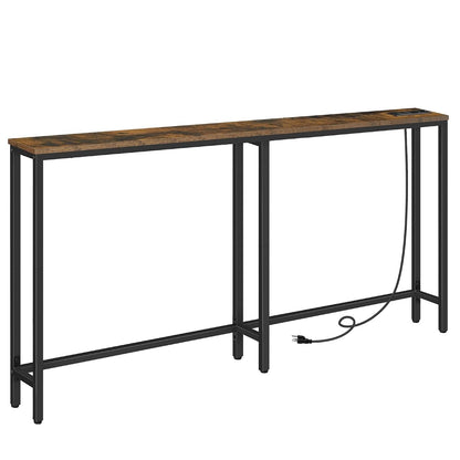 63" Narrow Console Table with Charging Station, 5.9" Slim Sofa Table Behind Couch, 2 AC Outlets & USB-C Ports, Long Entryway Tables for Small Spaces, Livingroom, Rustic Brown BF165UXG01G1