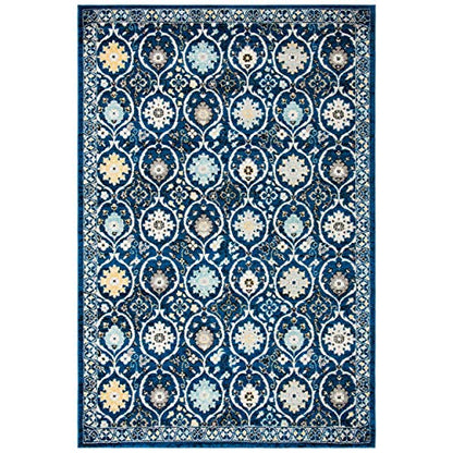 SAFAVIEH Evoke Collection Area Rug - 5'3" x 7'6", Royal & Ivory, Shabby Chic Oriental Design, Non-Shedding & Easy Care, Ideal for High Traffic Areas in Living Room, Bedroom (EVK210A)