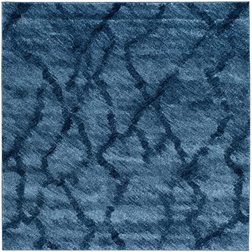 SAFAVIEH Retro Collection Area Rug - 6' Square, Blue & Dark Blue, Modern Abstract Design, Non-Shedding & Easy Care, Ideal for High Traffic Areas in Living Room, Bedroom (RET2144-6570)