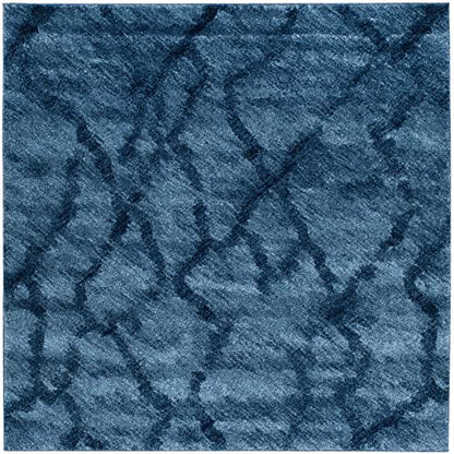 SAFAVIEH Retro Collection Area Rug - 6' Square, Blue & Dark Blue, Modern Abstract Design, Non-Shedding & Easy Care, Ideal for High Traffic Areas in Living Room, Bedroom (RET2144-6570)