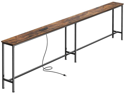102.4 Inch Sofa Table with Power Outlets and USB-C Port, 5.9 Inch Narrow Console Tables, Entryway Hallway Couch Tables with Storage, Behind Sofa, Small Spaces, Living Room, Rusitc Brown