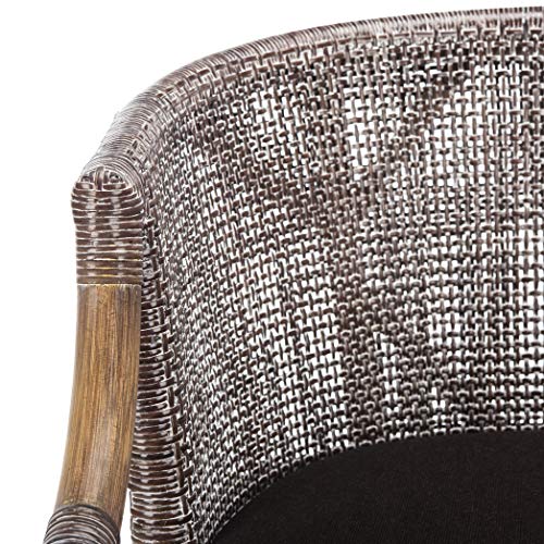 SAFAVIEH Furniture - Brando Rattan Bar Stool - Dark Brown - Solid Wood - Coastal Rattan-Back Design - Ideal for Kitchen, Bar Area, Dining Room (SEA4014A)
