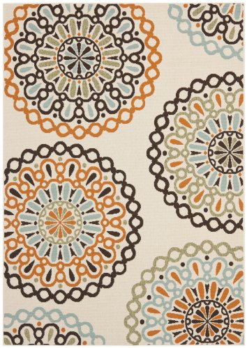 SAFAVIEH Washable Rug Outdoor Veranda Collection - 4' x 5'7", Cream & Terracotta, Non-Shedding & Easy to Clean, Ideal for Patio, Backyard, Mudroom (VER092-0715)